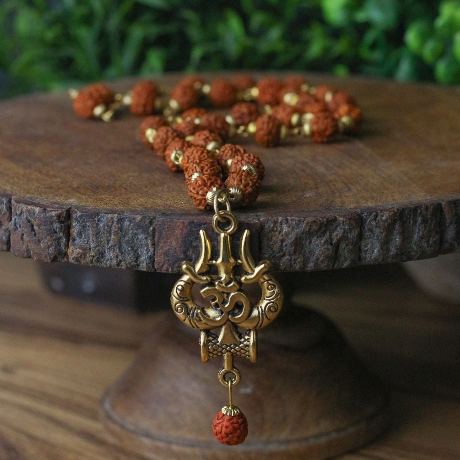 Gold Plated Rudraksha OM Shiva Trishool Necklace – Mokshima