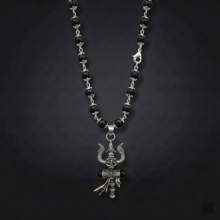 The Trishul Karungali Mala Silver