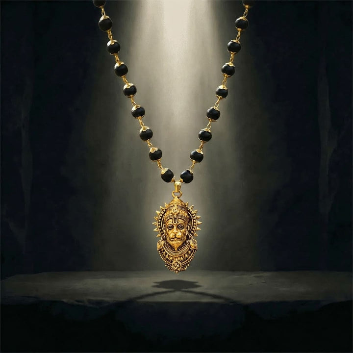 Gold Plated Bajrangbali Karungali Necklace with certified beads