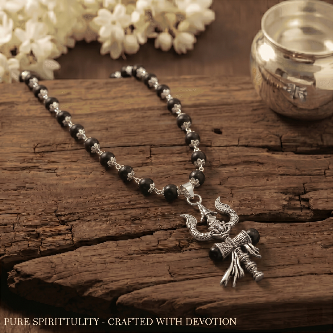The Trishul Karungali Mala Silver