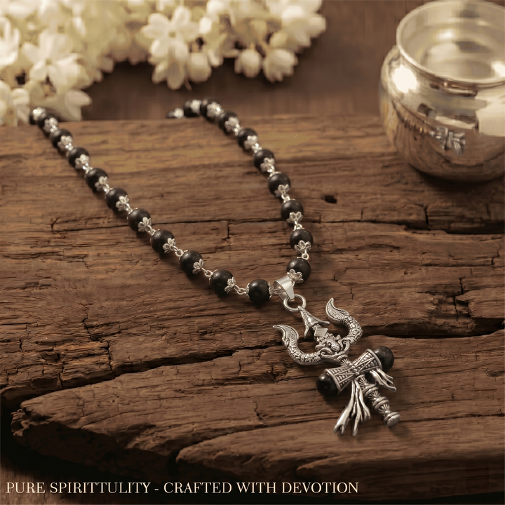 The Trishul Karungali Mala Silver