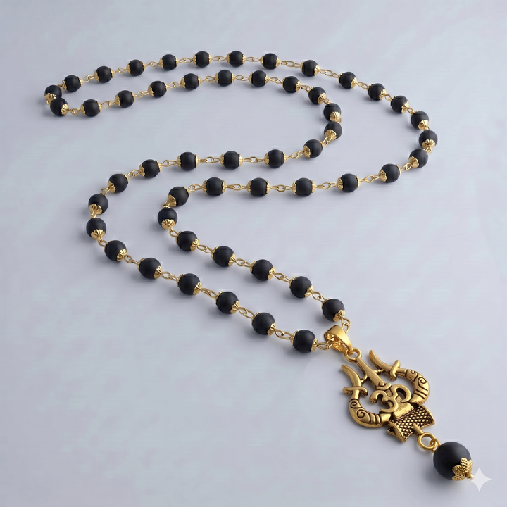 Om Shiva Trishul Karungali mala with free 5 mukhi rudraksha