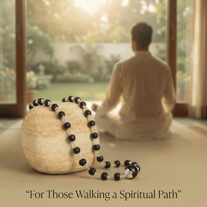 Silver Plated Karungali Mala with 12MM Karungali Bead