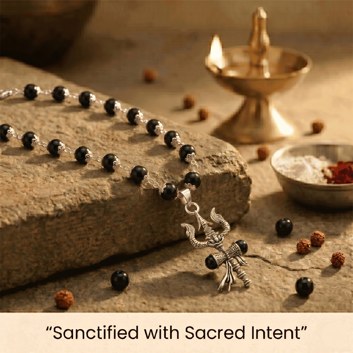 The Trishul Karungali Mala Silver