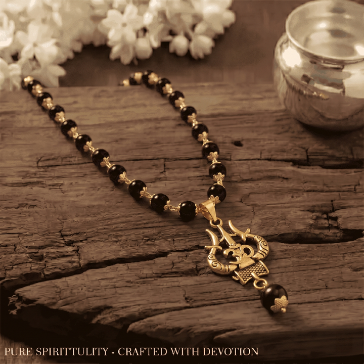 Om Shiva Trishul Karungali mala with free 5 mukhi rudraksha