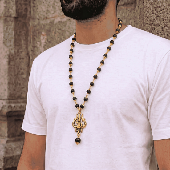 Om Shiva Trishul Karungali mala with free 5 mukhi rudraksha