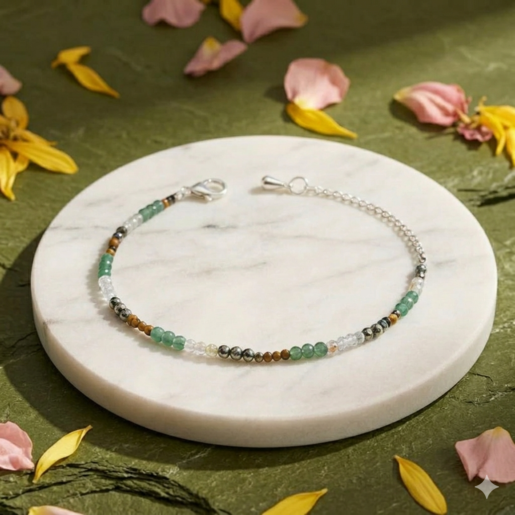 Money Magnet Anklet with Pyrite, Tiger Eye, Citrine & Aventurine Beads