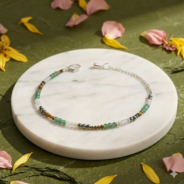 Money Magnet Anklet with Pyrite, Tiger Eye, Citrine & Aventurine Beads