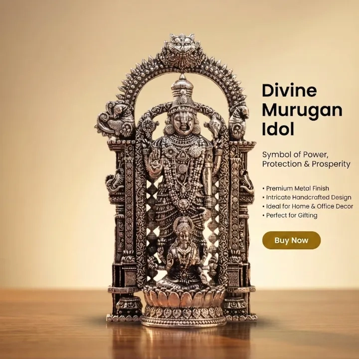 Lord Murugan Mini Idol for Car Dashboard - Silver Plated