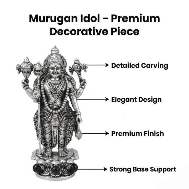 Lord Murugan Swamy Dashboard Idol - Silver Plated