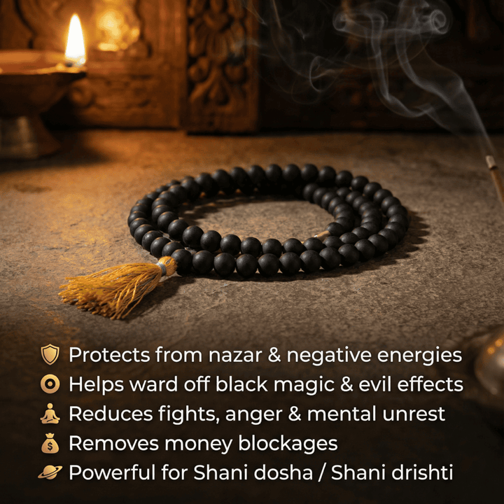 Karungali Malai 108-Beads Ebony Wood ( Buy 1 Get 1 Free Gift)
