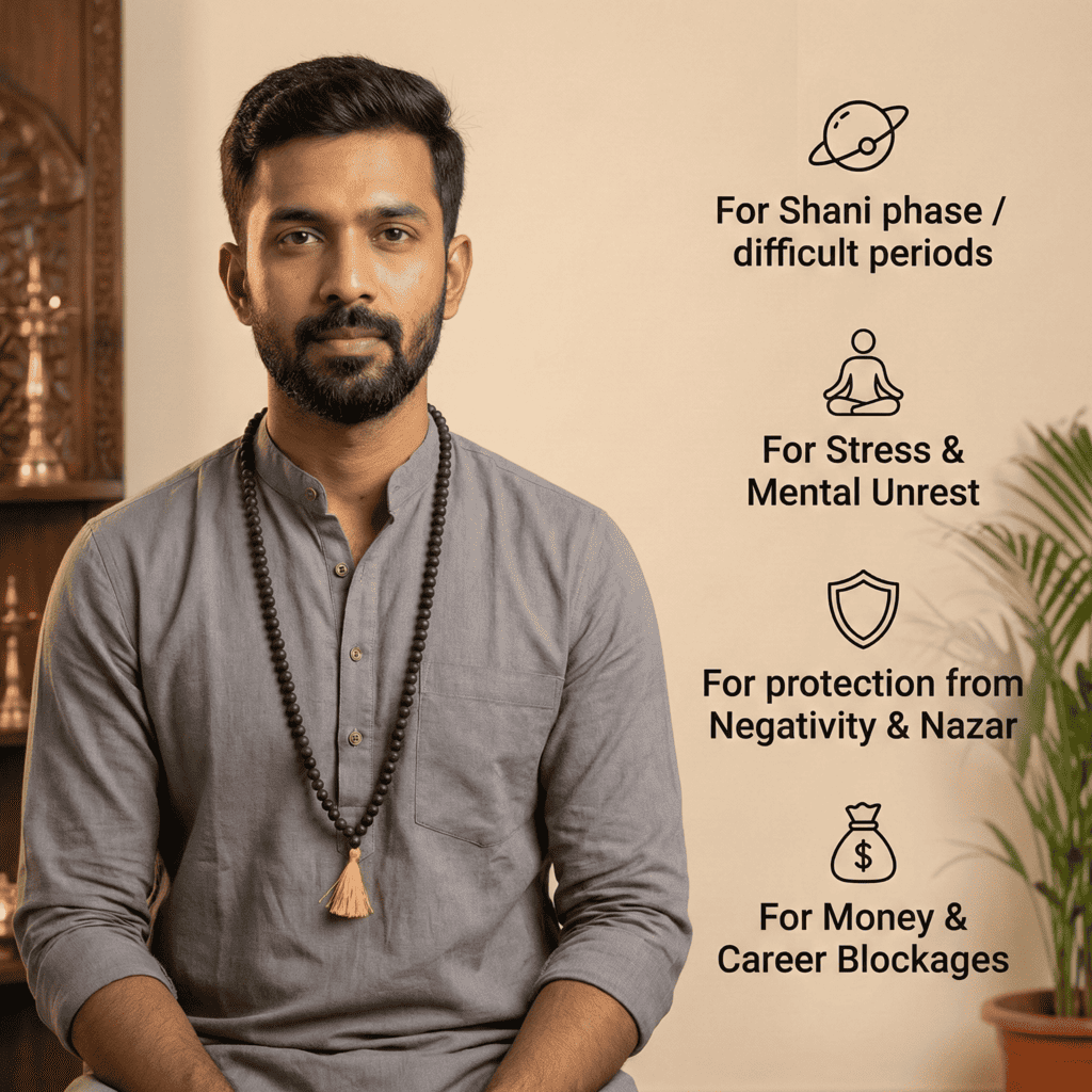 Karungali Malai 108-Beads Ebony Wood ( Buy 1 Get 1 Free Gift)