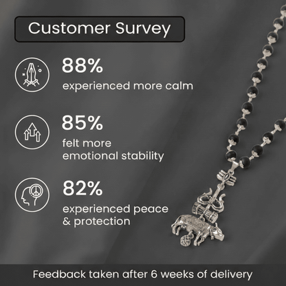 Silver Cap Karungali Mala with Trishul Nandi Pendant