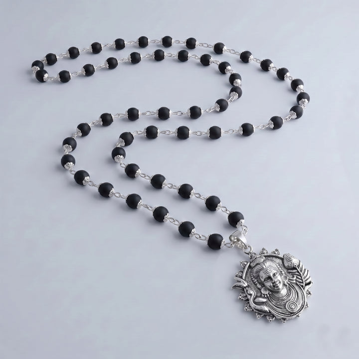 Silver Karungali Necklace with Murugan Vetri Vel Pendant