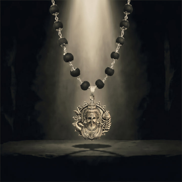 Silver Karungali Necklace with Murugan Vetri Vel Pendant