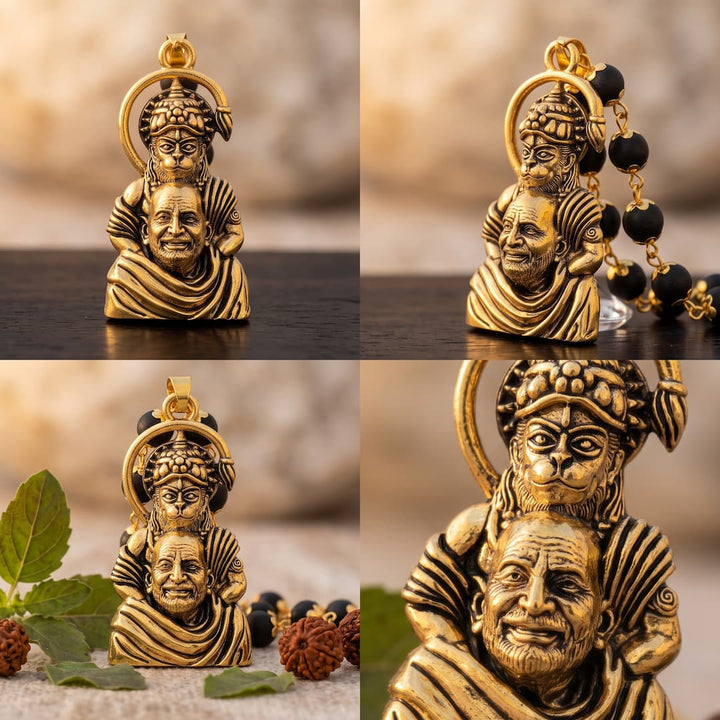 Hanumanji and Neem Karoli Baba Pendant With Karungali Mala