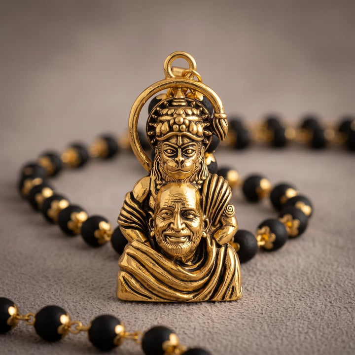 Hanumanji and Neem Karoli Baba Pendant With Karungali Mala
