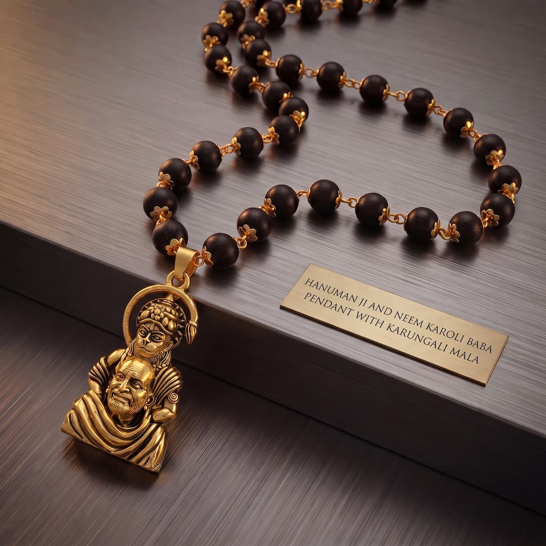 Hanumanji and Neem Karoli Baba Pendant With Karungali Mala