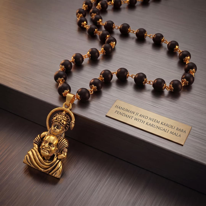 Hanumanji and Neem Karoli Baba Pendant With Karungali Mala