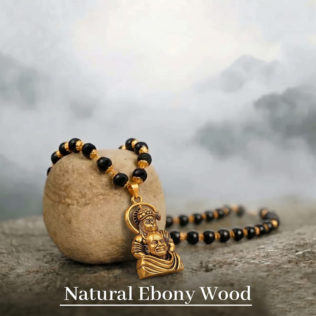 Hanumanji and Neem Karoli Baba Pendant With Karungali Mala