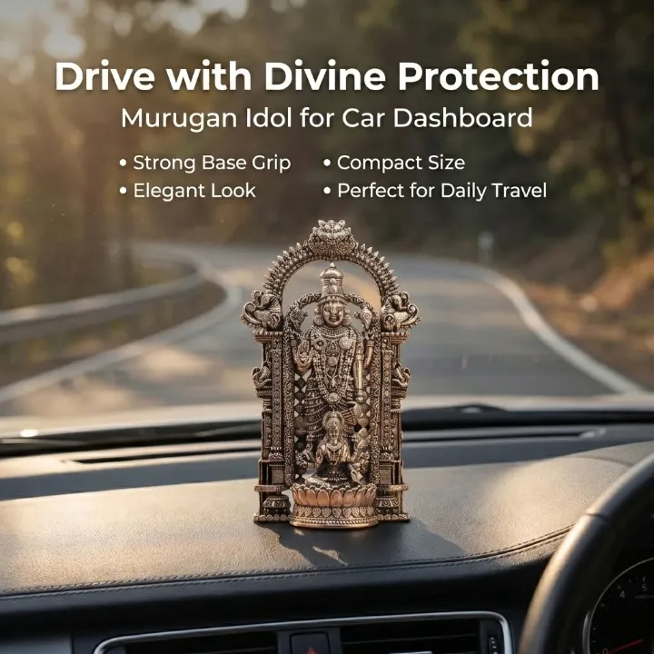 Lord Murugan Mini Idol for Car Dashboard - Silver Plated