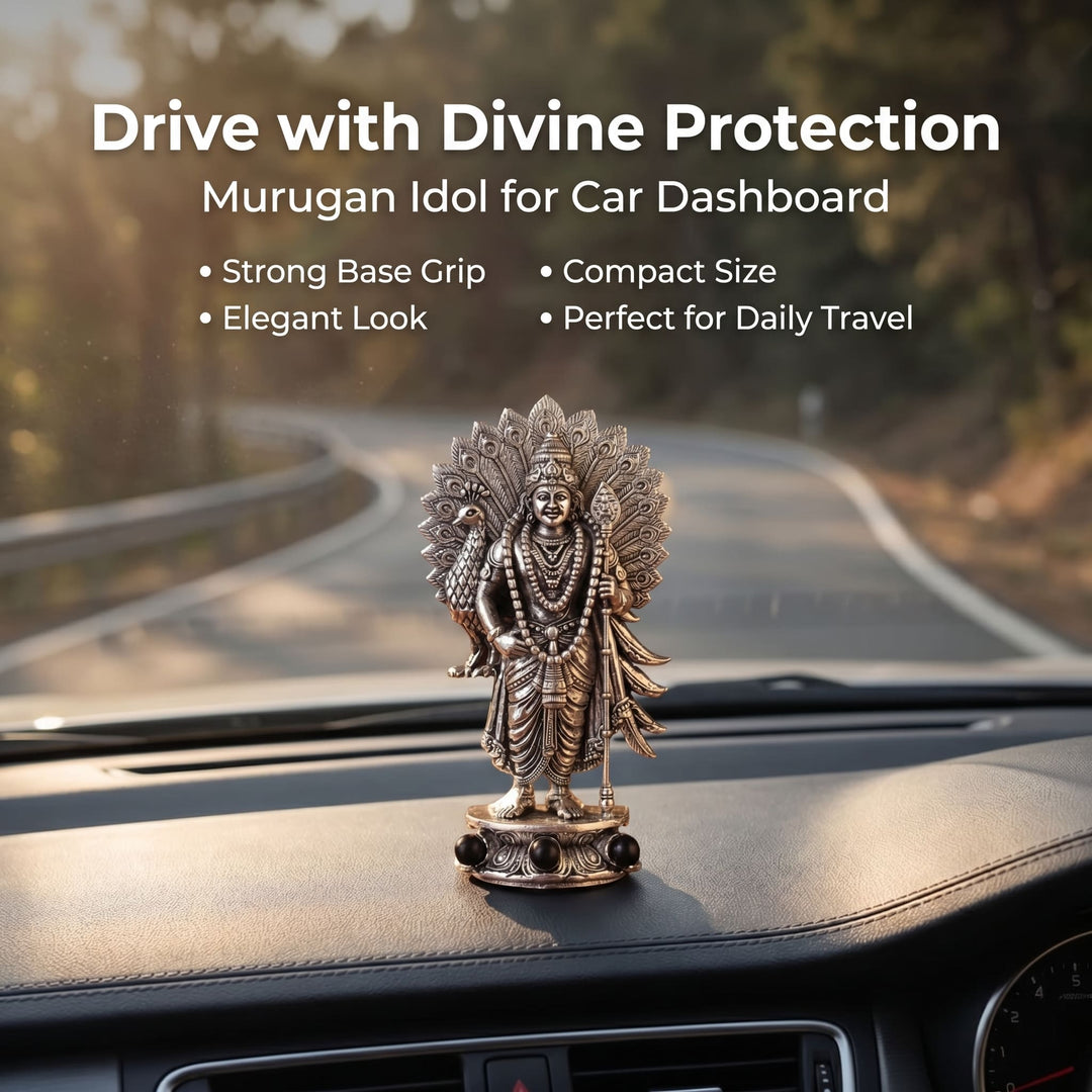 Divine Lord Murugan Idol with Peacock - Silver Plated