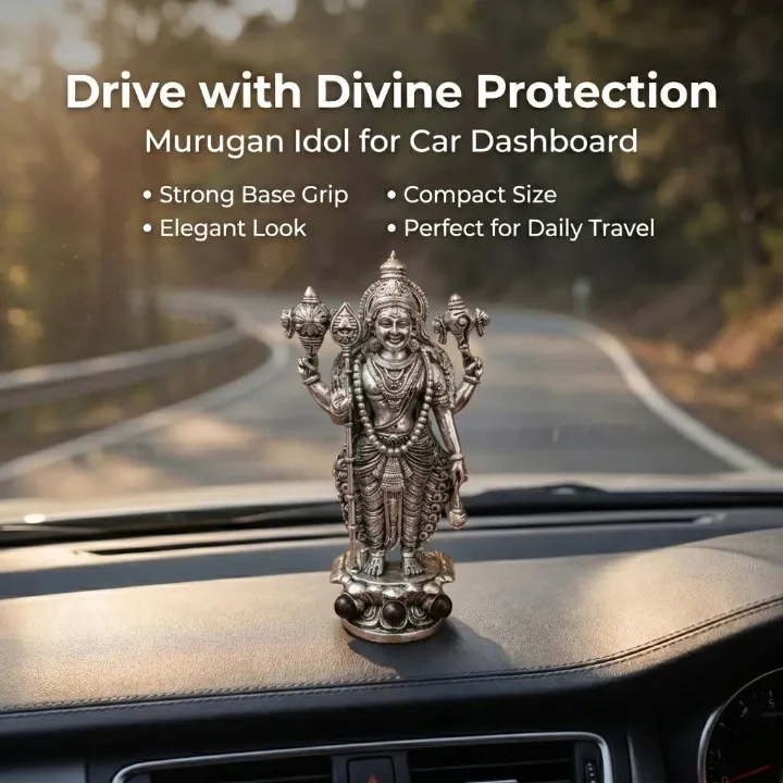 Lord Murugan Swamy Dashboard Idol - Silver Plated