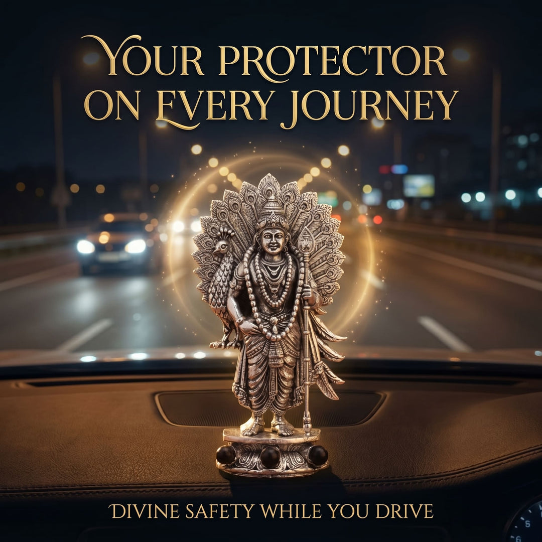 Divine Lord Murugan Idol with Peacock - Silver Plated