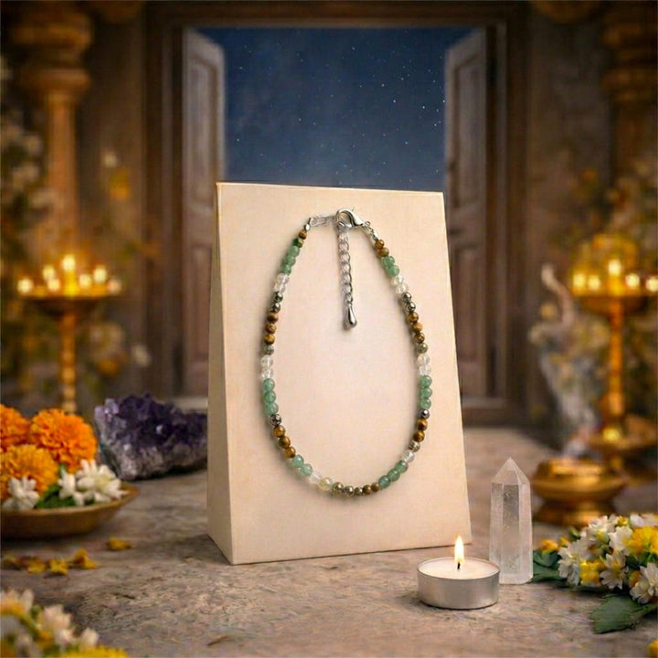 Money Magnet Anklet with Pyrite, Tiger Eye, Citrine & Aventurine Beads