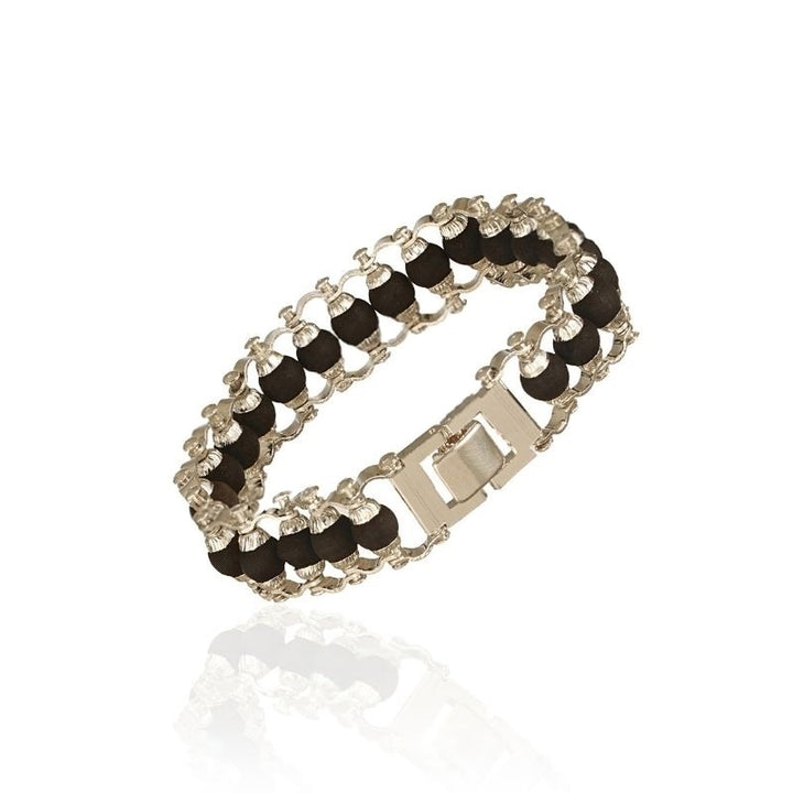 Silver Plated Karungali Moden Bracelet - Natural Ebony Wood
