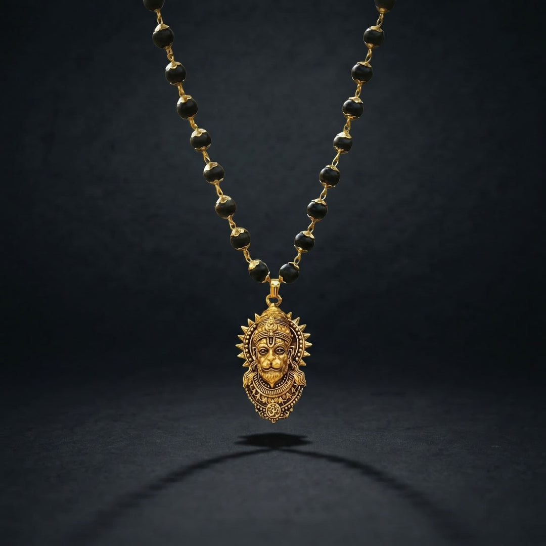 Gold Plated Bajrangbali Karungali Necklace with certified beads