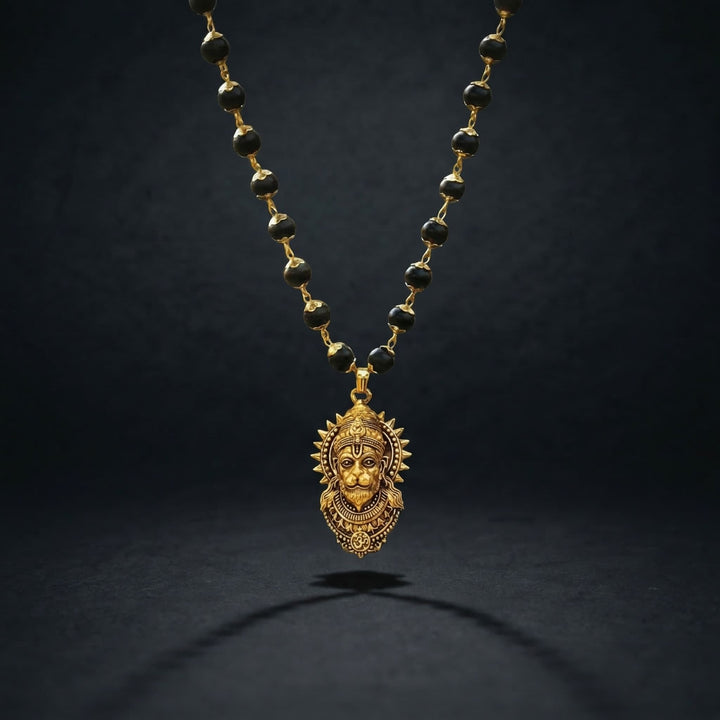 Gold Plated Bajrangbali Karungali Necklace with certified beads