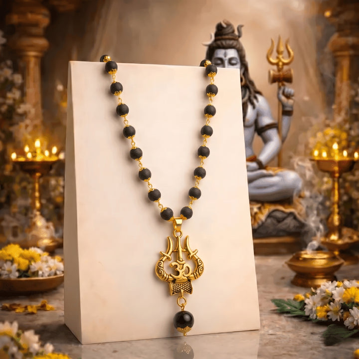 Om Shiva Trishul Karungali mala with free 5 mukhi rudraksha