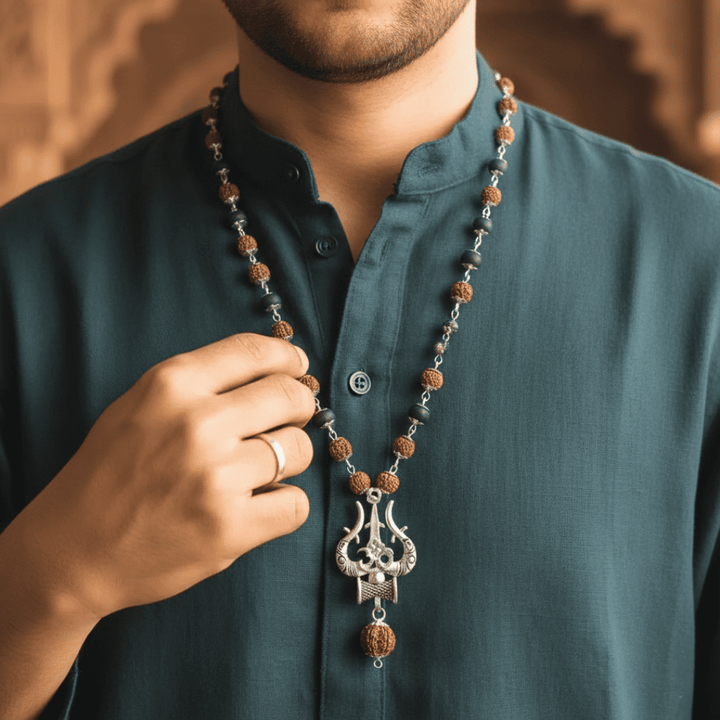 Karungali Mala with Om Shiva Trishul Pendant