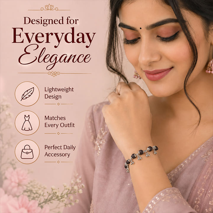 Silver Plated Karungali Elemental Bracelet For Women