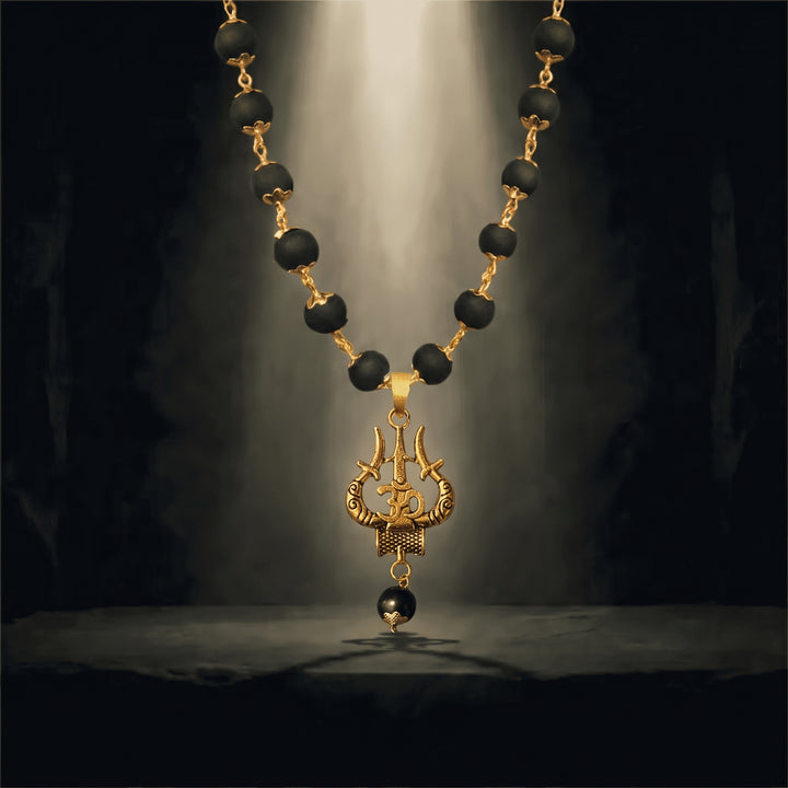 Om Shiva Trishul Karungali mala with free 5 mukhi rudraksha