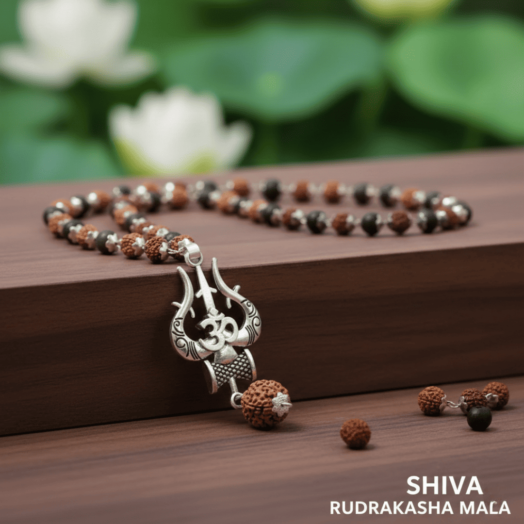 Karungali Mala with Om Shiva Trishul Pendant