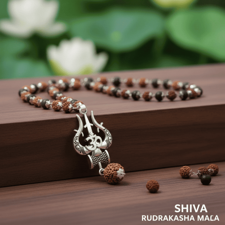 Karungali Mala with Om Shiva Trishul Pendant