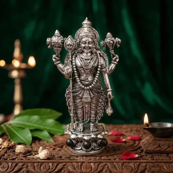 Lord Murugan Swamy Dashboard Idol - Silver Plated
