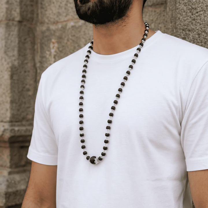 Silver Plated Karungali Mala with 12MM Karungali Bead