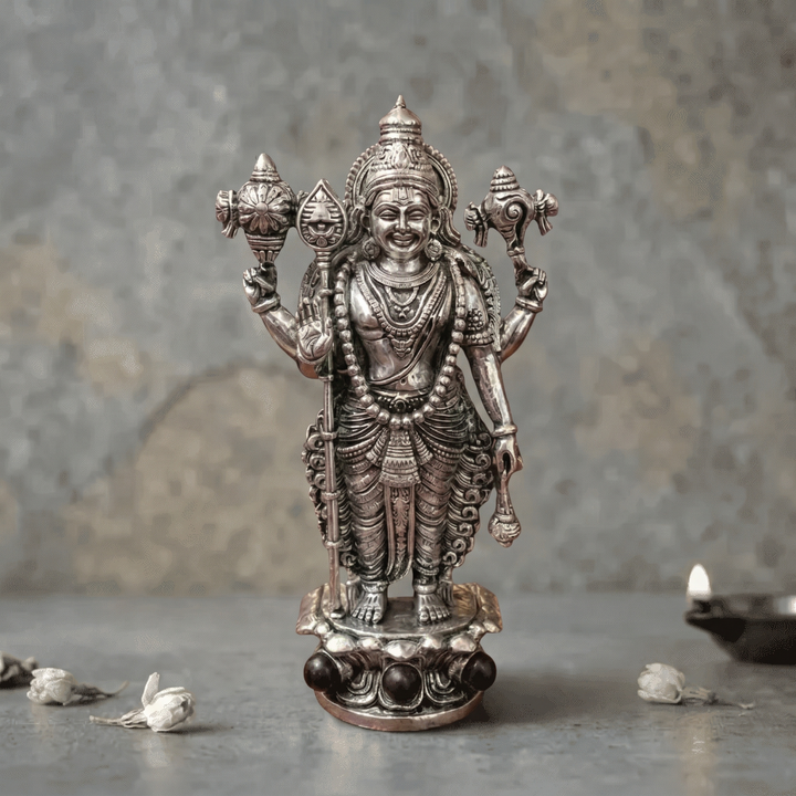 Lord Murugan Swamy Dashboard Idol - Silver Plated