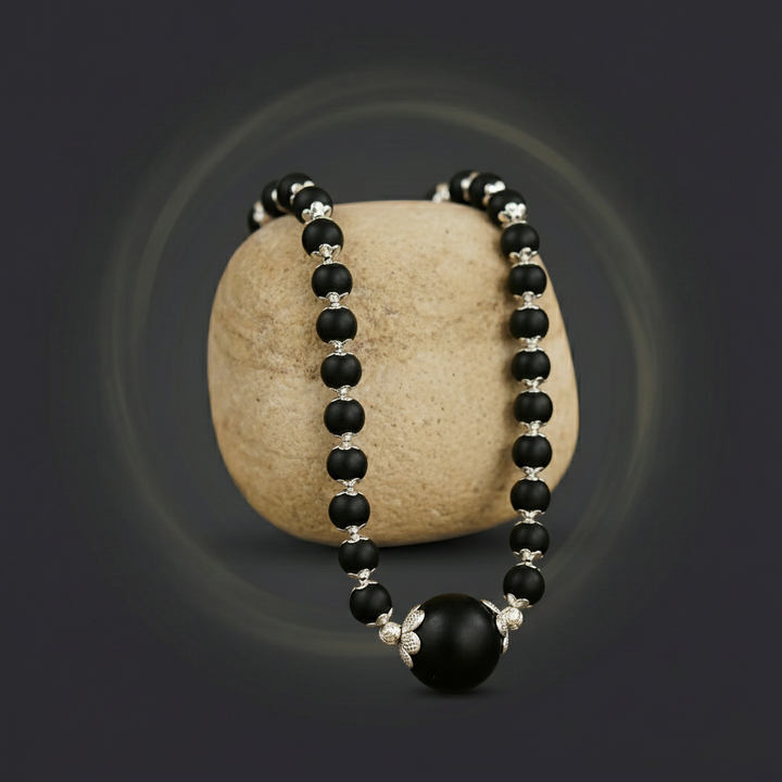 Silver Plated Karungali Mala with 12MM Karungali Bead