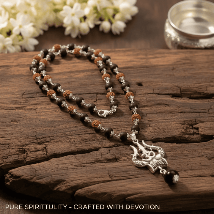 Karungali Mala with Om Shiva Trishul Pendant