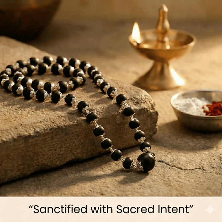 Silver Plated Karungali Mala with 12MM Karungali Bead