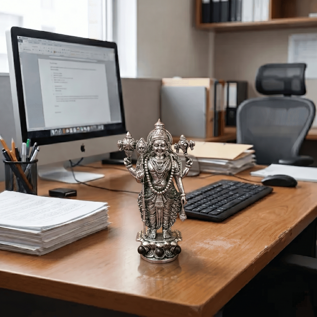 Lord Murugan Swamy Dashboard Idol - Silver Plated