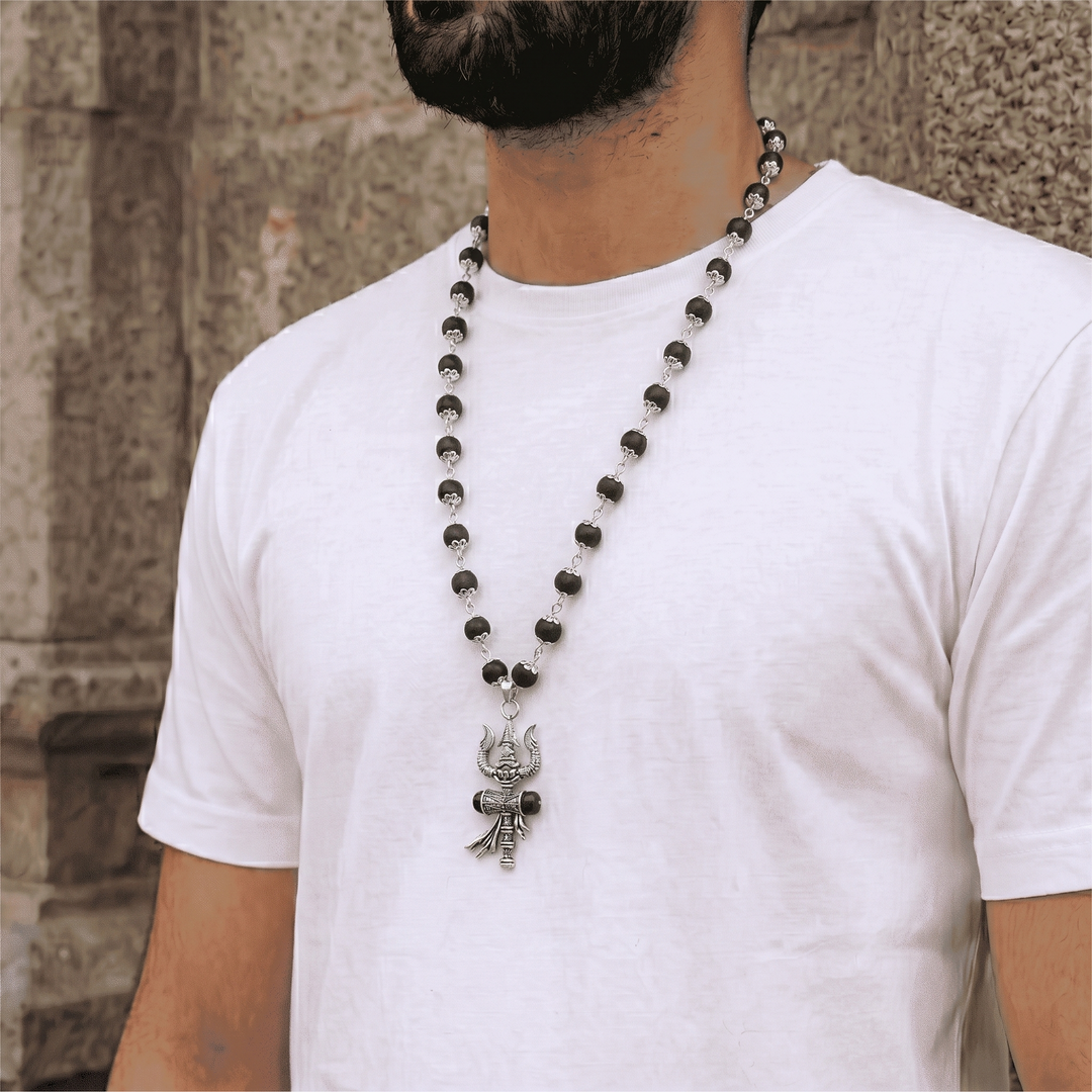 The Trishul Karungali Mala Silver