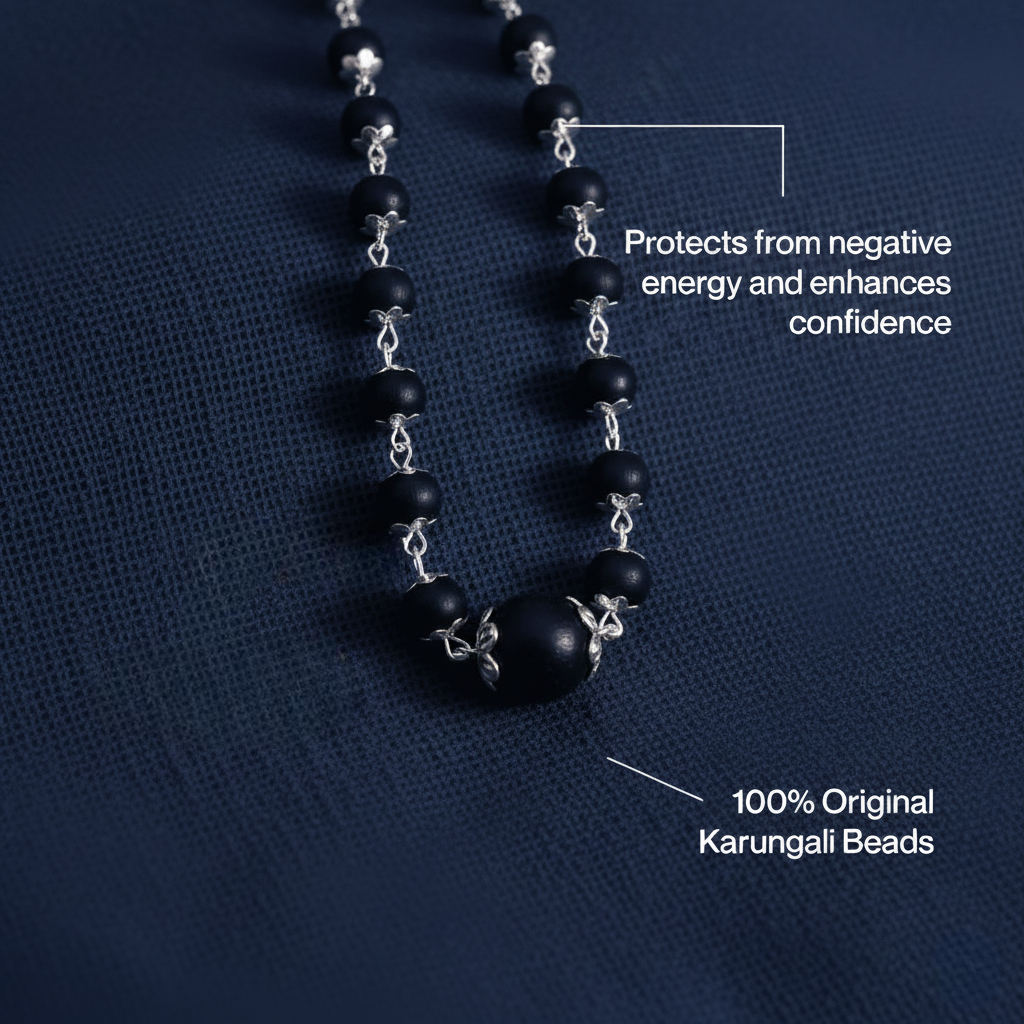 Silver Plated Karungali Mala with 12MM Karungali Bead