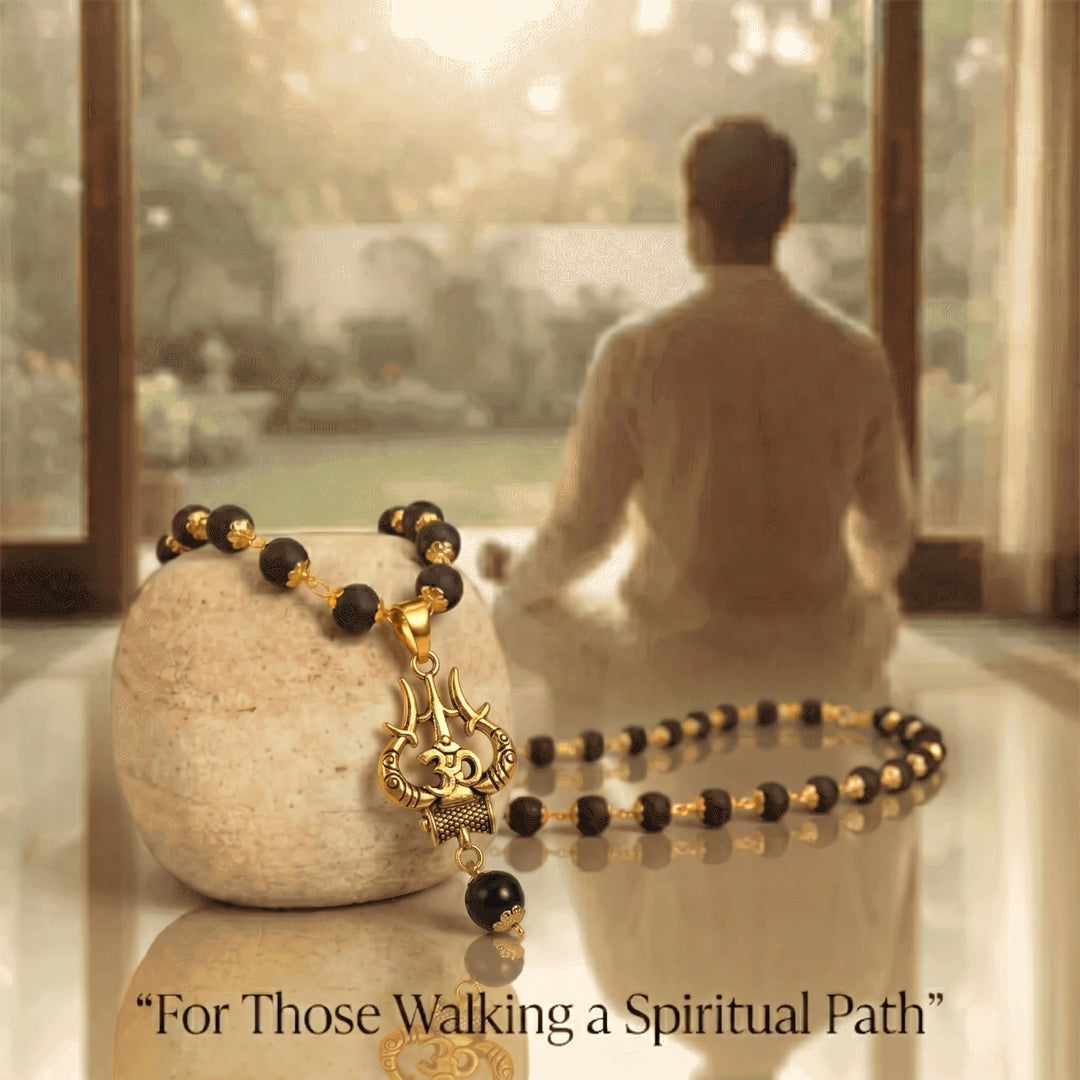Om Shiva Trishul Karungali mala with free 5 mukhi rudraksha
