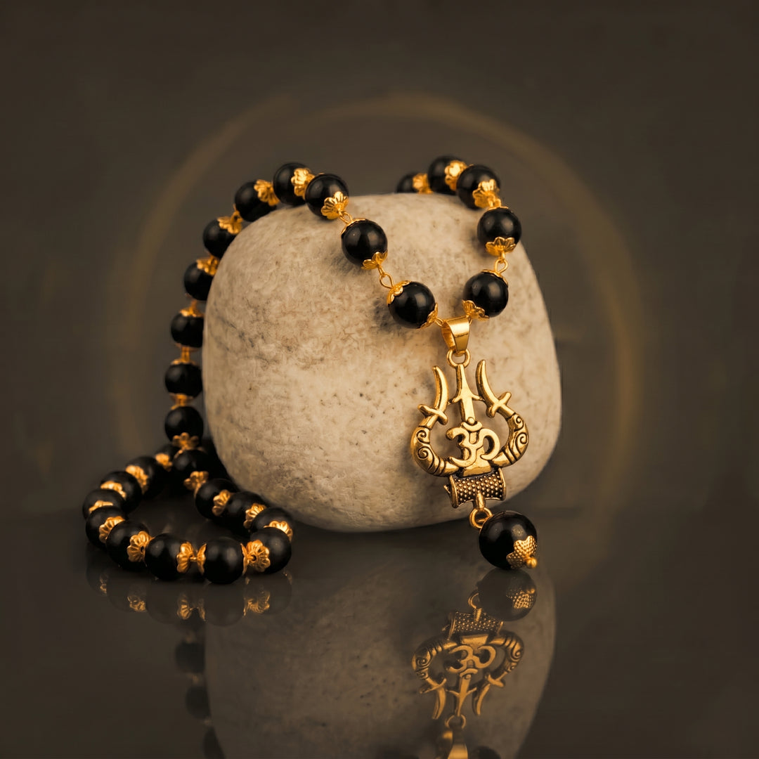 Om Shiva Trishul Karungali mala with free 5 mukhi rudraksha