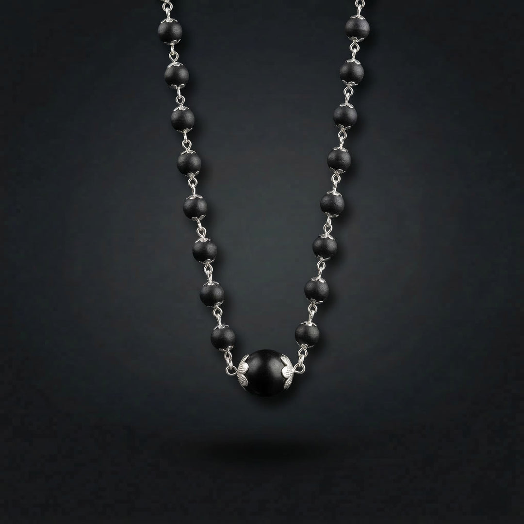 Silver Plated Karungali Mala with 12MM Karungali Bead